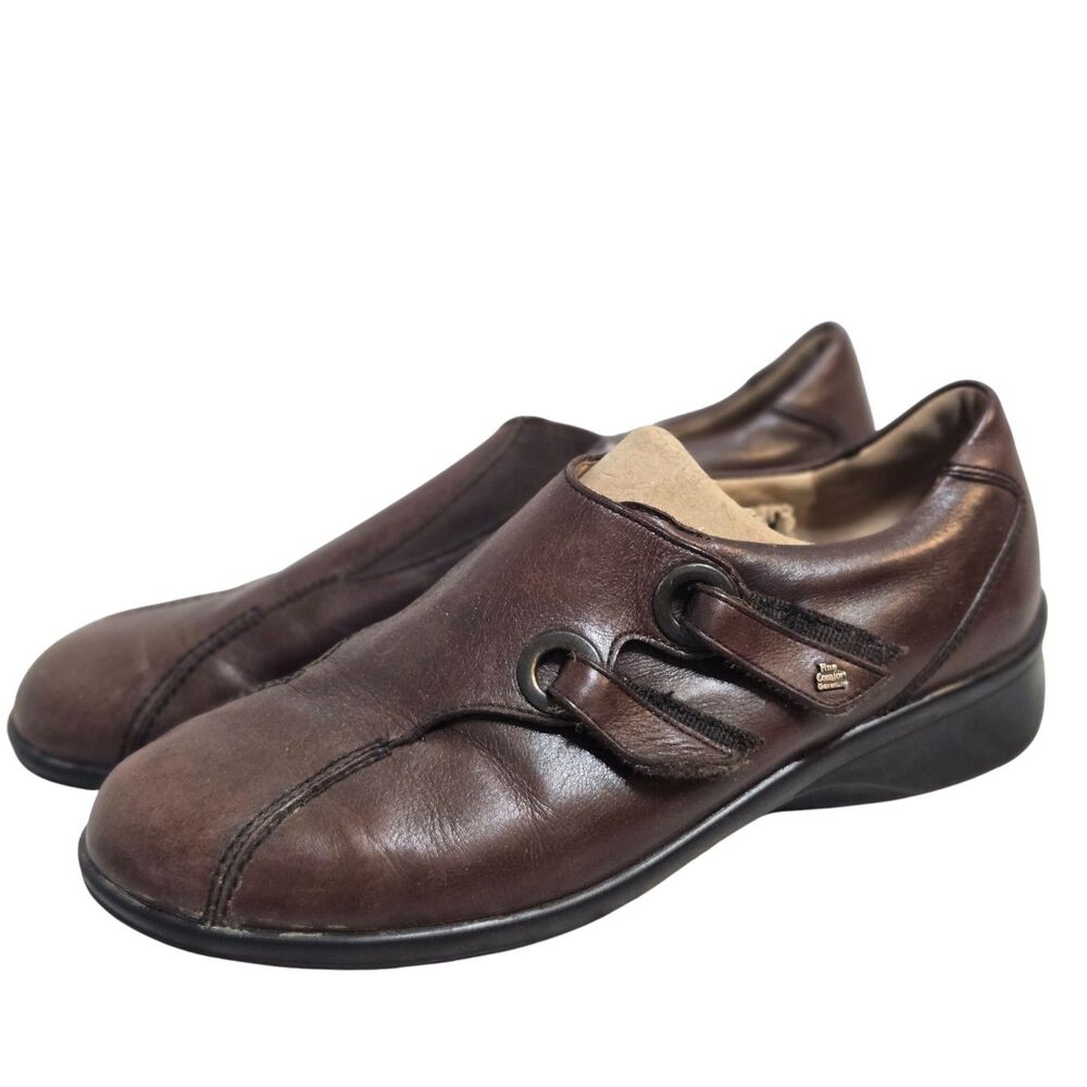 Finn Comfort Womens Brown Leather Comfort Shoes Size 9D Adjustable Straps EUC